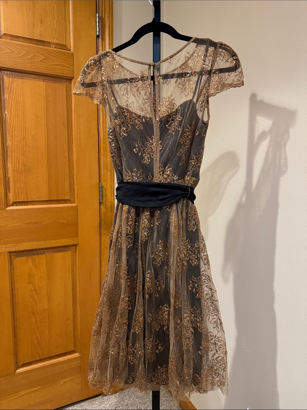 Moulinette Soeurs Black and Gold Lace Midi Dress - Picture 2 of 11